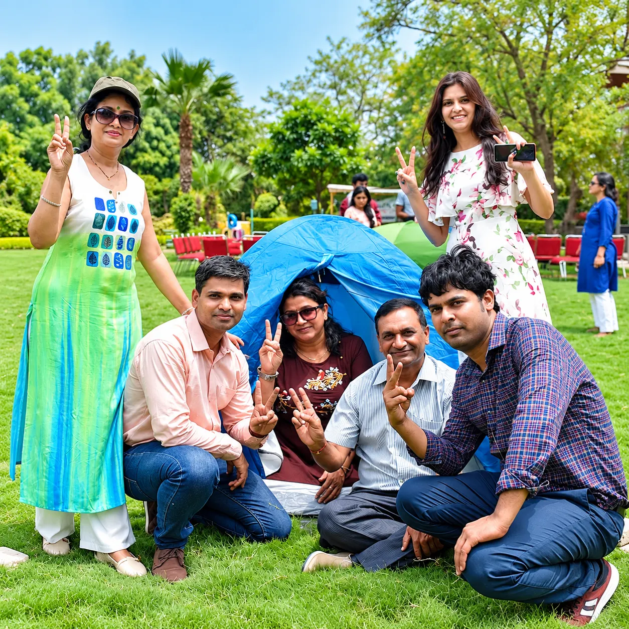 Home cheerful garden picnic group photo